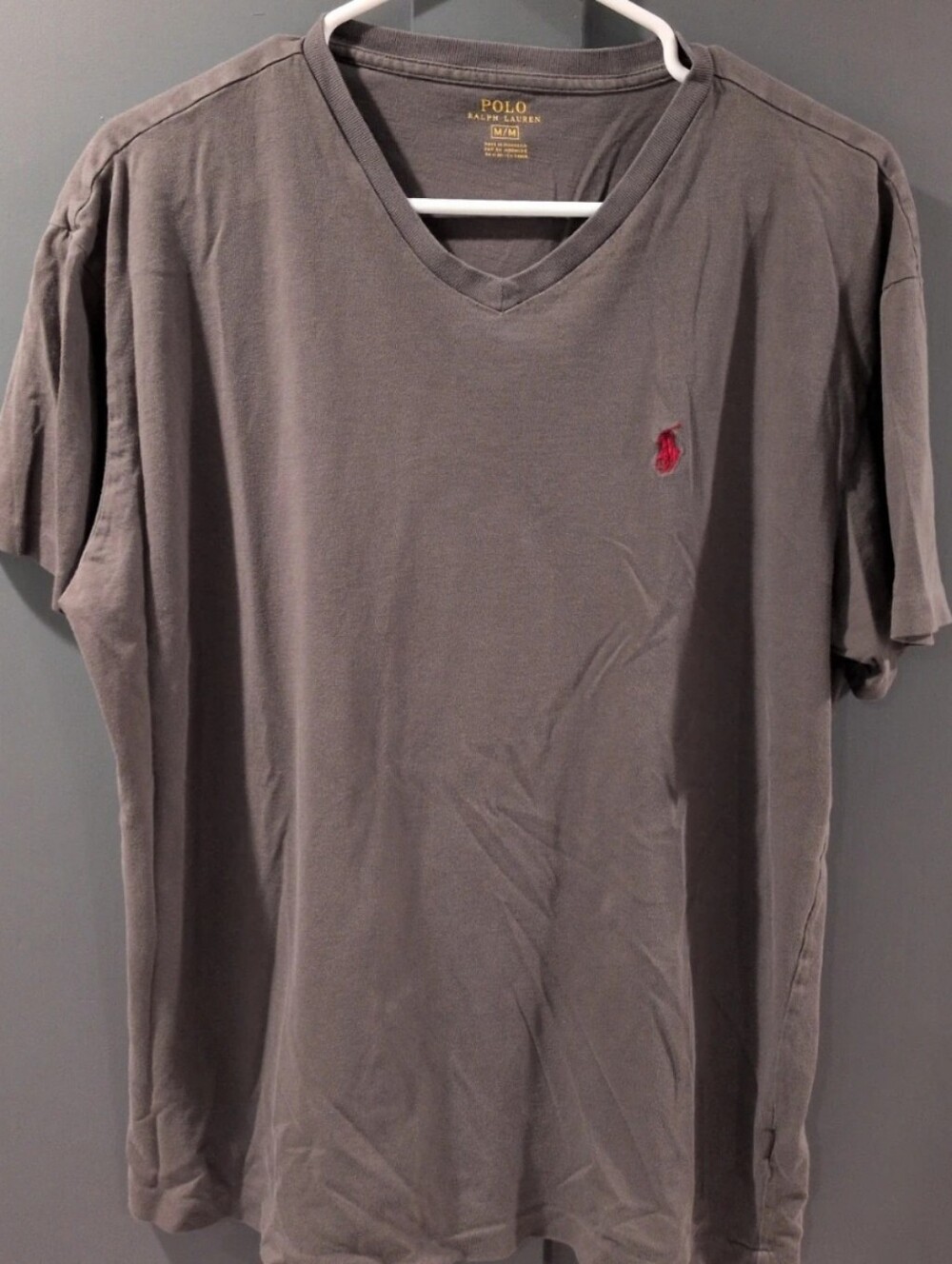 Polo by Ralph Lauren Gray V-Neck T-Shirt with Red Pony Logo